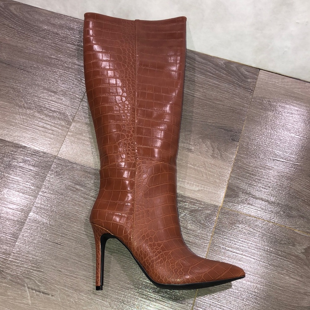 Guess GWRUKE Brown Heeled Boots with Croc Texture New Size 10